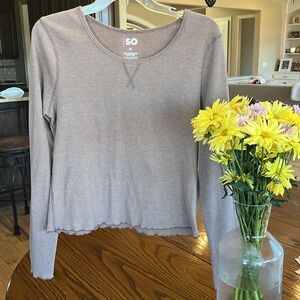 Waffle Shirt Comfy Brown Lettuce Trim